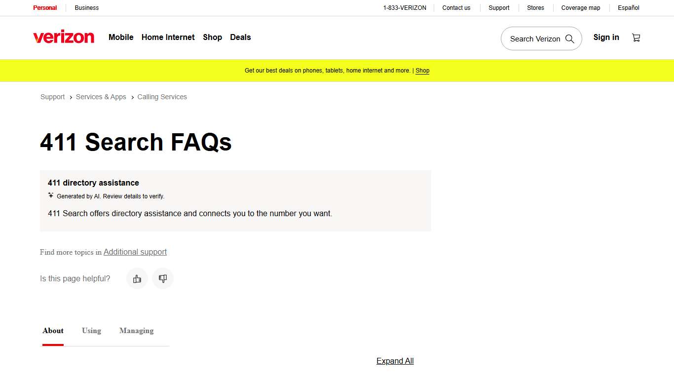 411 Search FAQs Verizon Support
